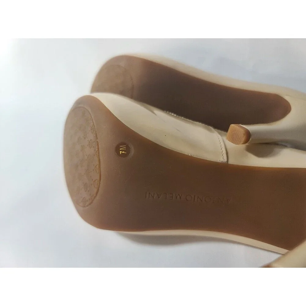 Antonio Melani Nude Patent Leather Open Toe Pumps Heels Women Sz 7 M